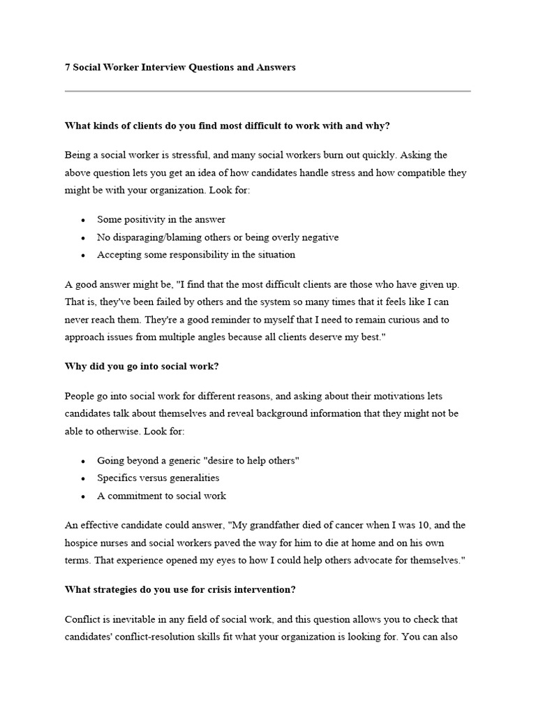 7 Social Worker Interview Questions and Answers | PDF