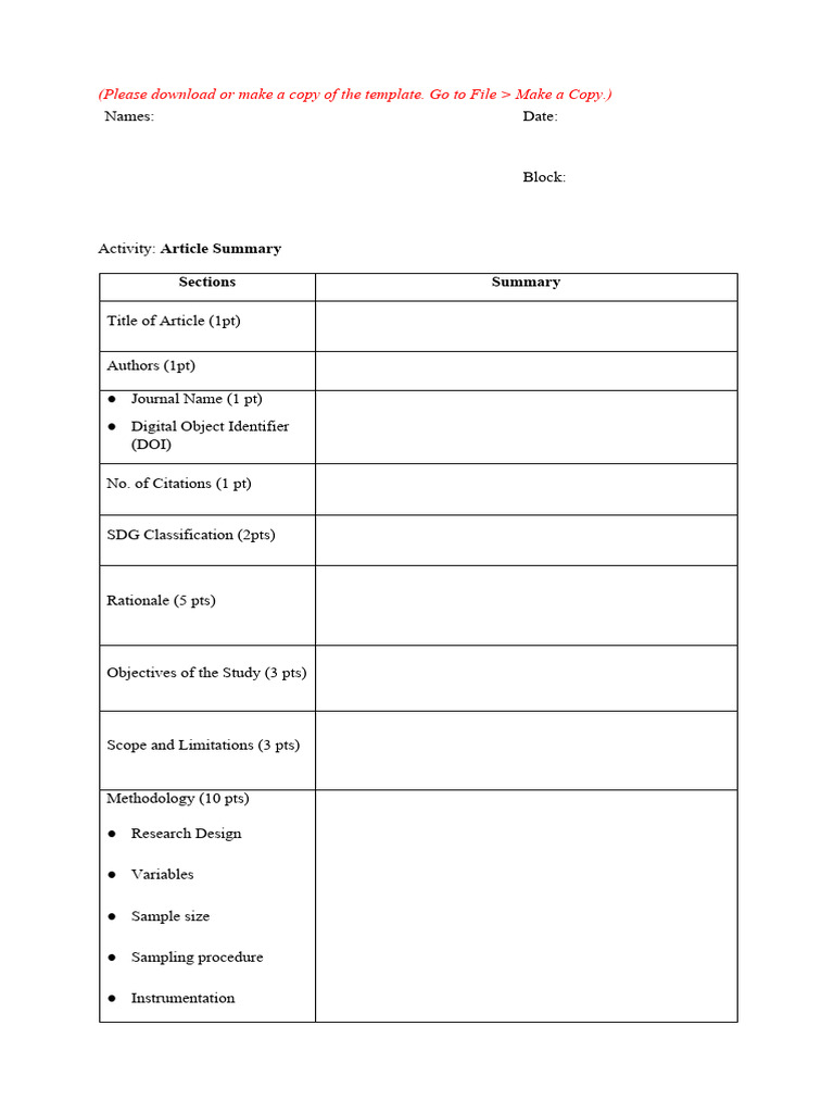 Article Summary Template Guide | PDF