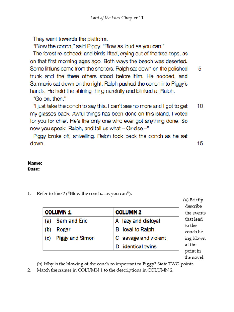 Analysis of Lord of the Flies Chapter 11 | PDF