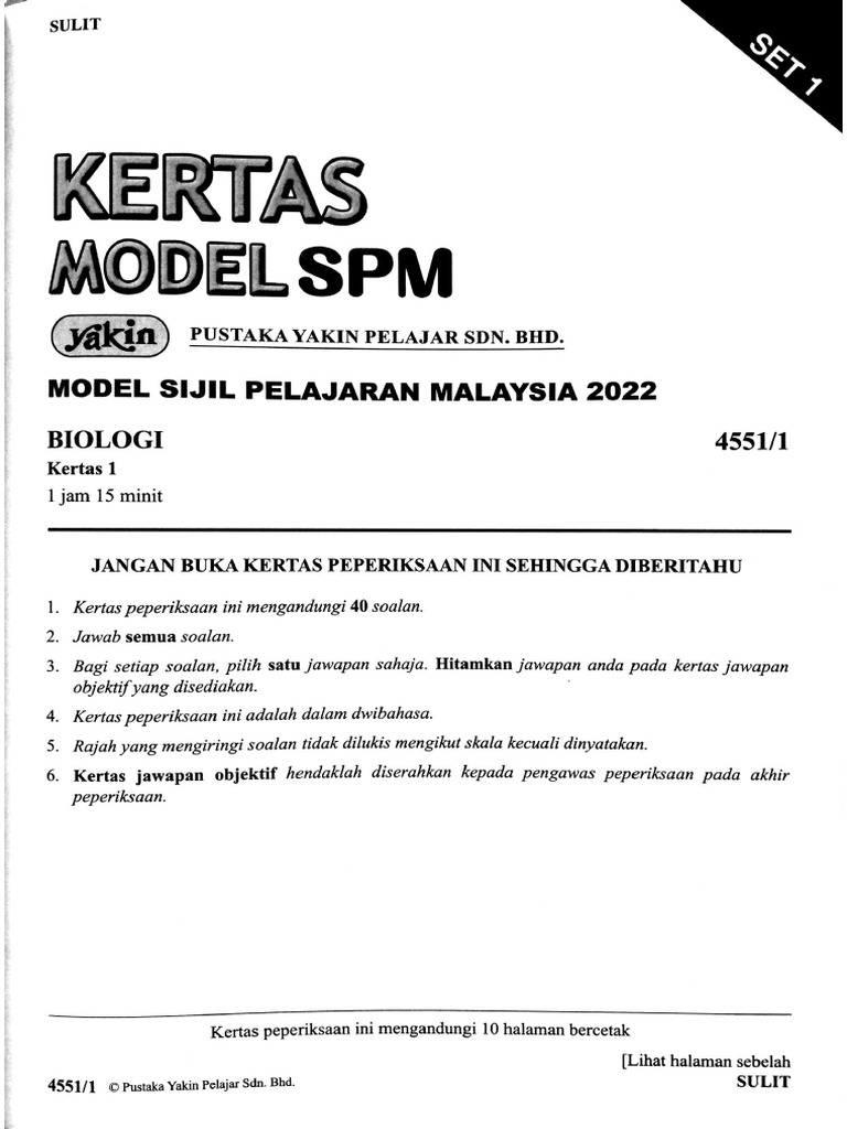 2022 Biology Set 1 Pdf