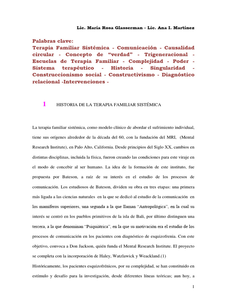Historia de la Terapia Familiar Sistémica | PDF