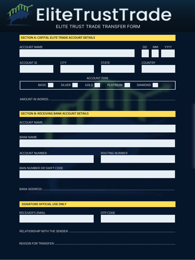 Elite trust trade transfer form pdf service industries