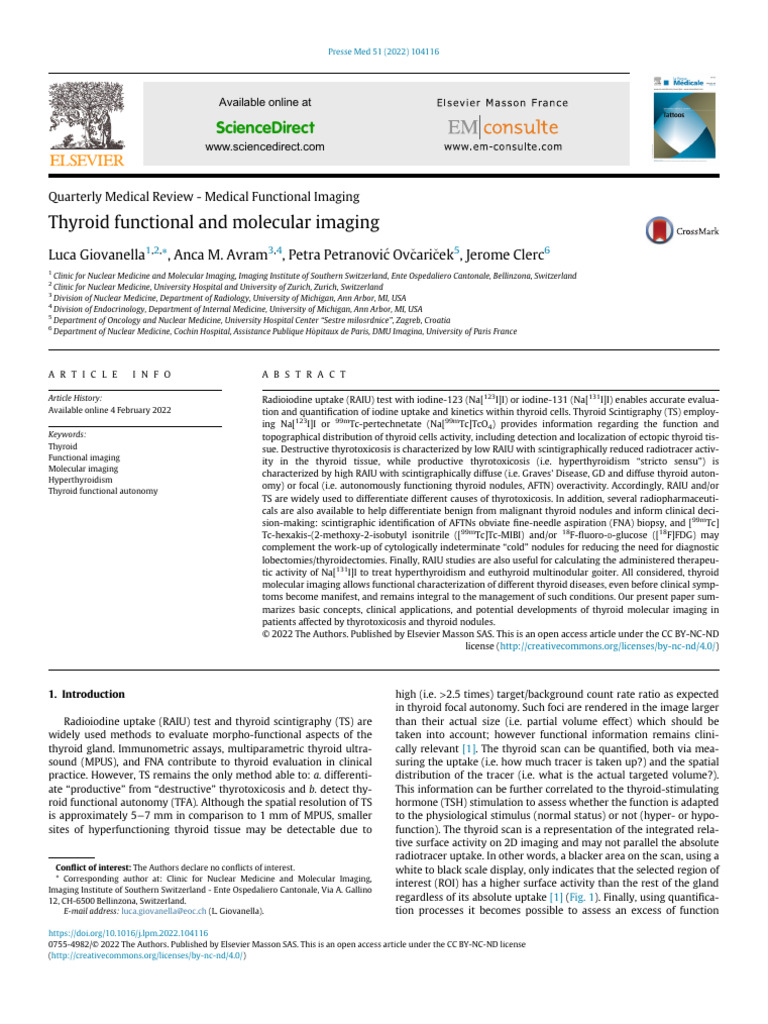 Thyroid Functional and Molecular Imaging - 2022 | PDF
