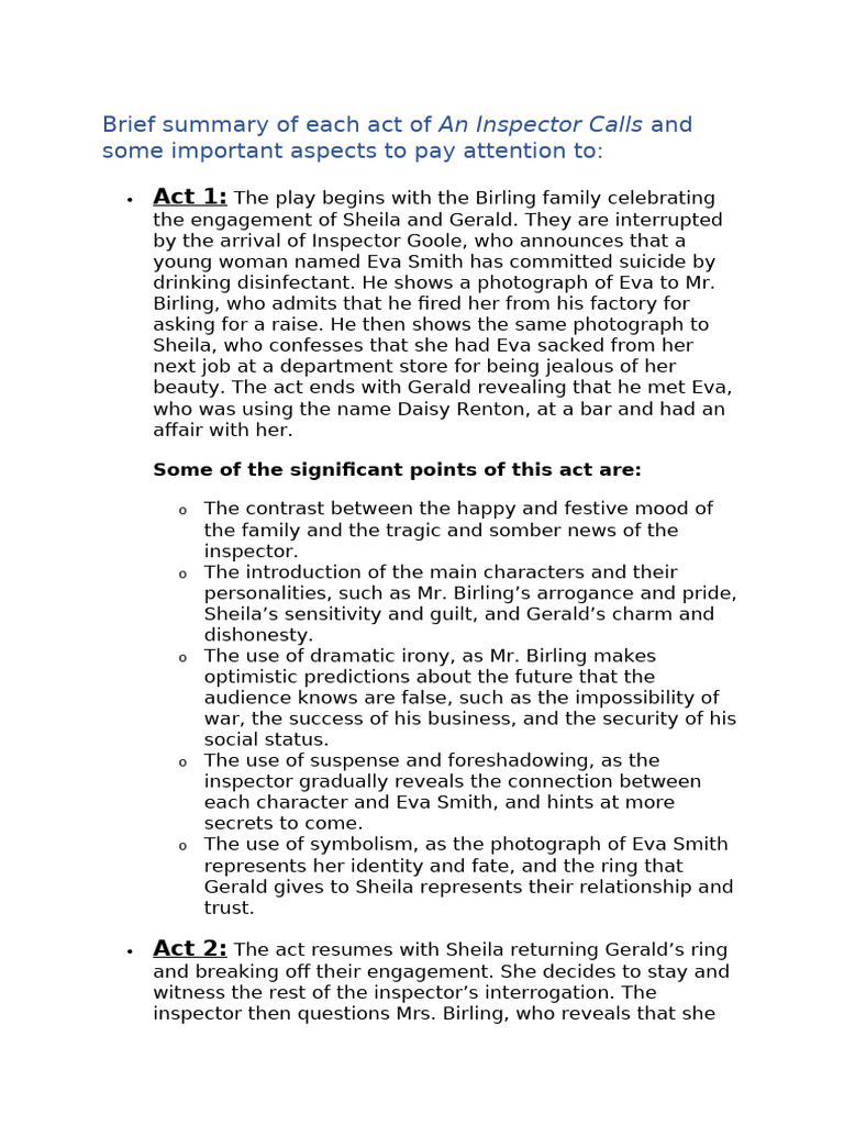 Act 1 Analysis of An Inspector Calls | PDF