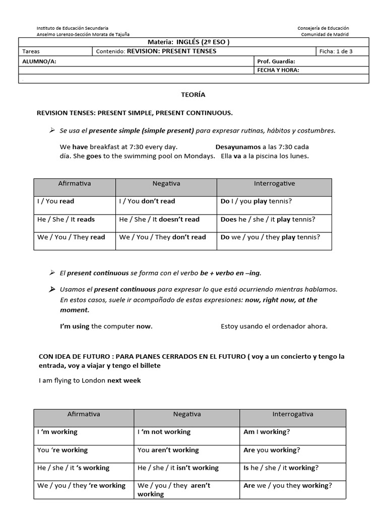 Presente Simple y Continuo | PDF | Linguistics | Grammar