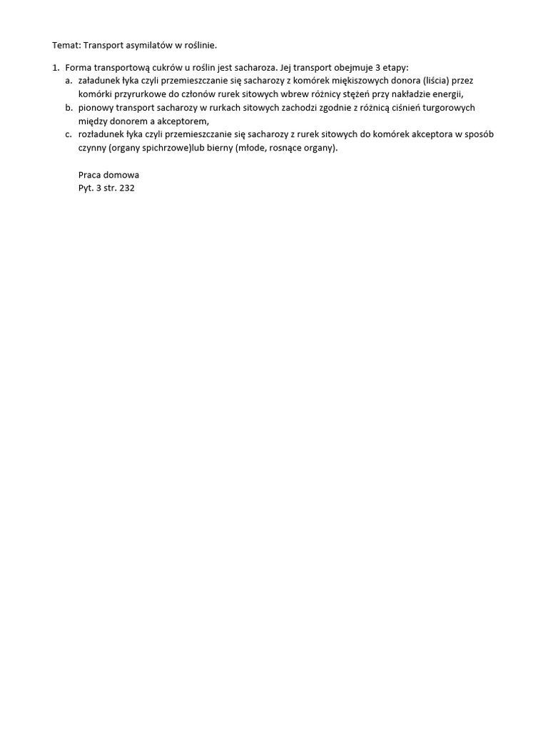 Na Schemacie Przedstawiono Mechanizm Transportu Asymilatów W Roślinie Transport Asymilatów W Roślinie. | PDF