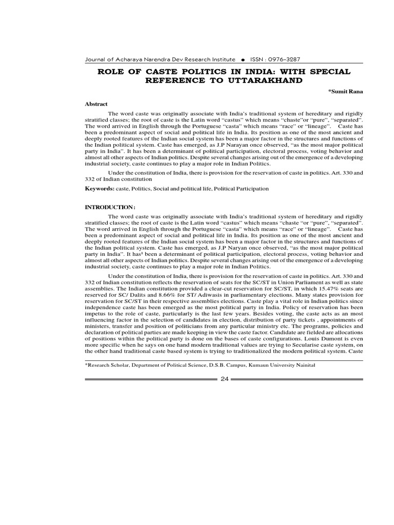 Caste Politics in Uttarakhand | PDF