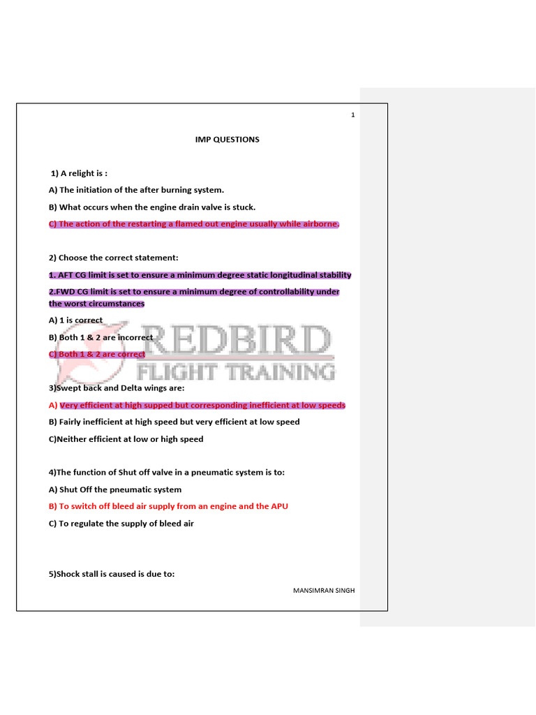 Technical Questions for Aviation Students | PDF | Jet Engine | Pump