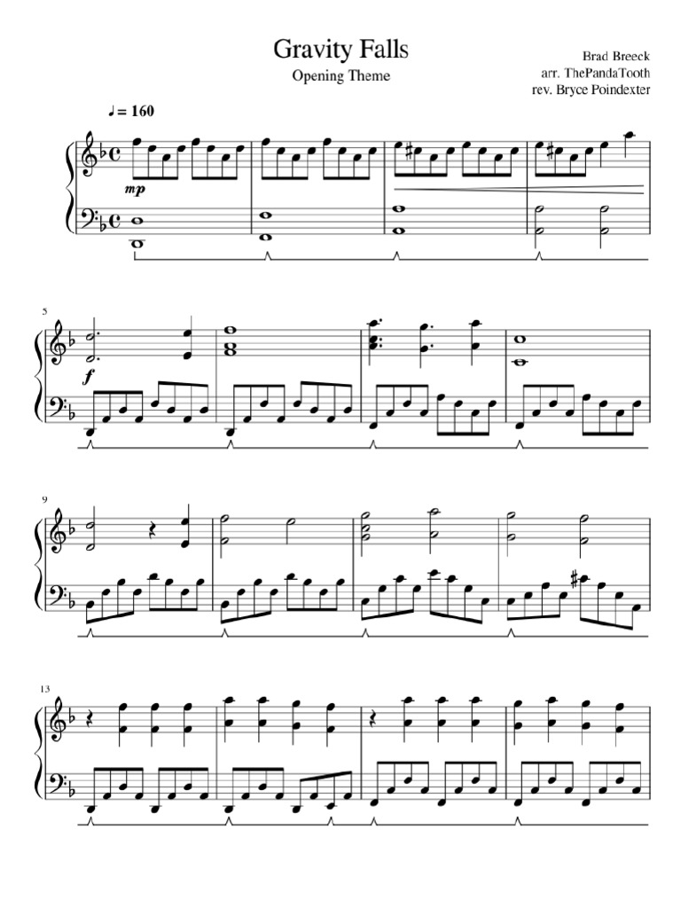 Gravity Falls Opening Intermediate Piano Solo Pdf