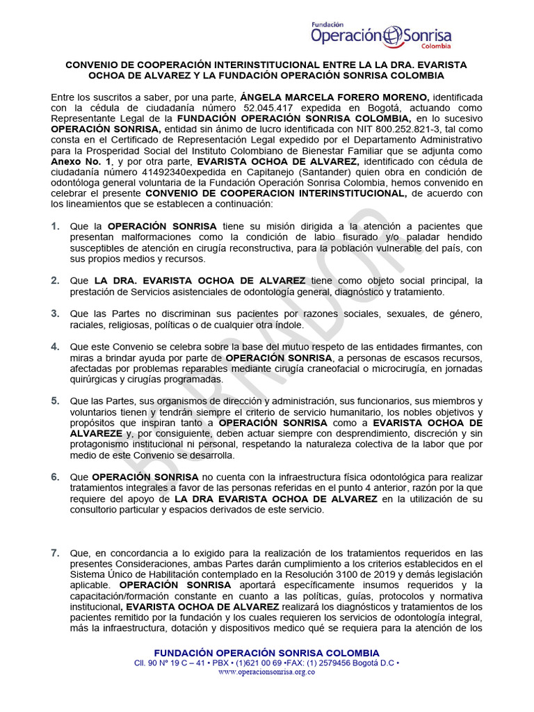 CONVENIO DE COOPERACION INTERINSTITUCIONAL OPERACIOìN SONRISA - DRA EVA ...