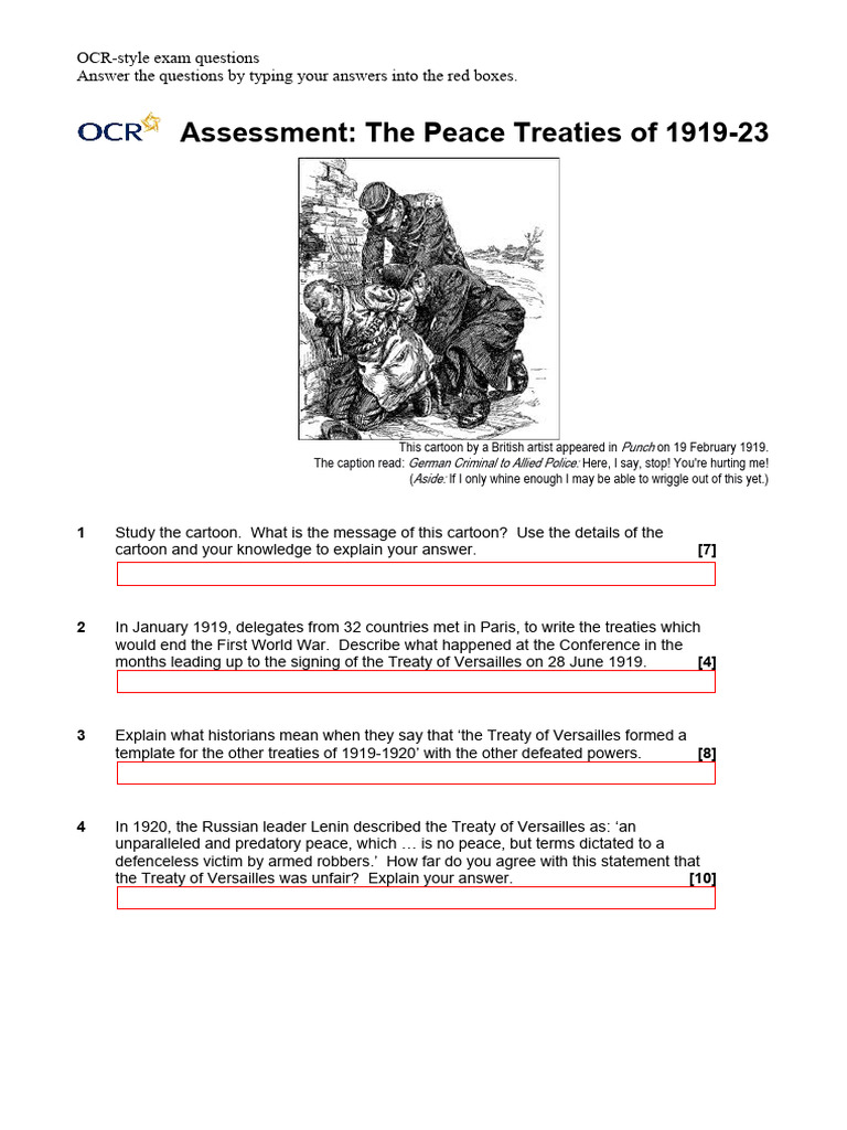 Exam Questions on the Treaty of Versailles | PDF | Treaty Of Versailles