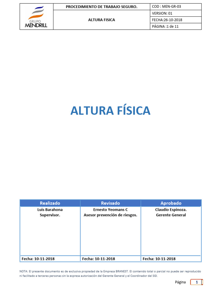 Procedimiento Seguro en Altura | PDF