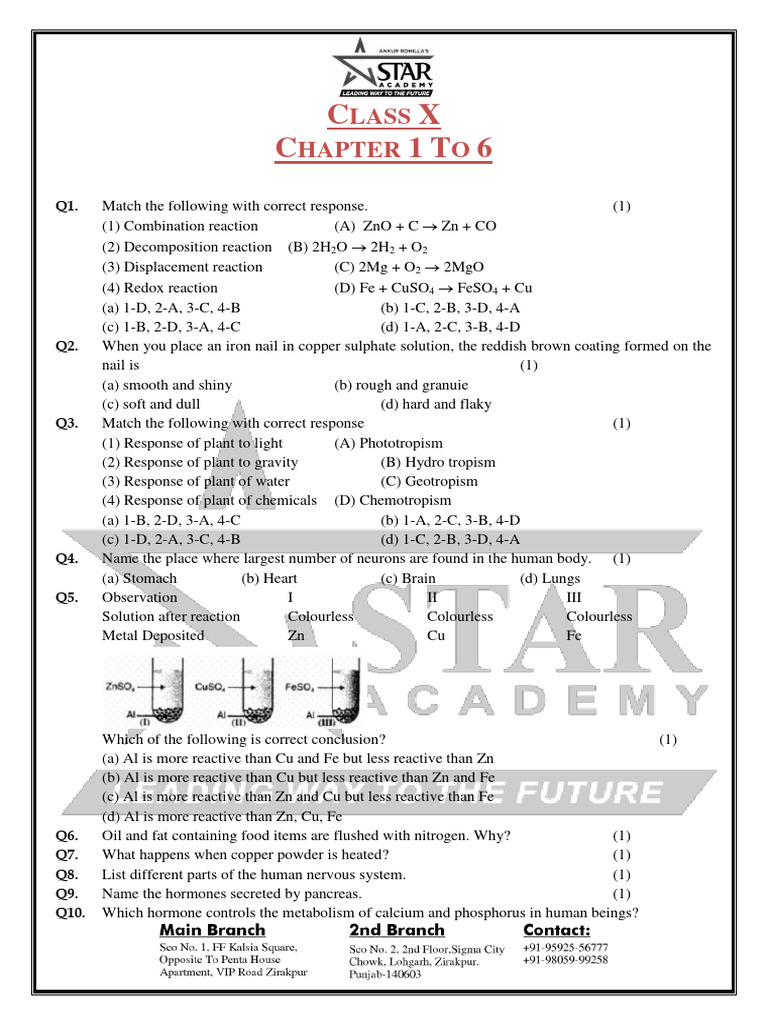 Class 10th chapter 1 to 6 pdf oxide chemical reactions