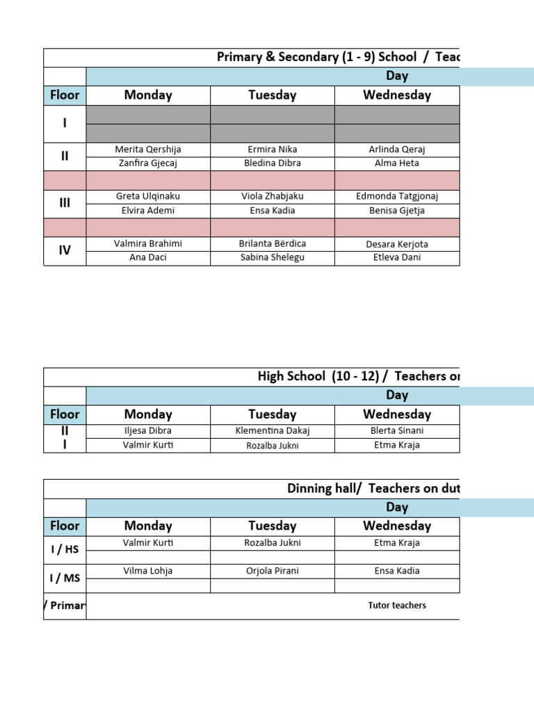 School Duty Roster for Teachers | PDF
