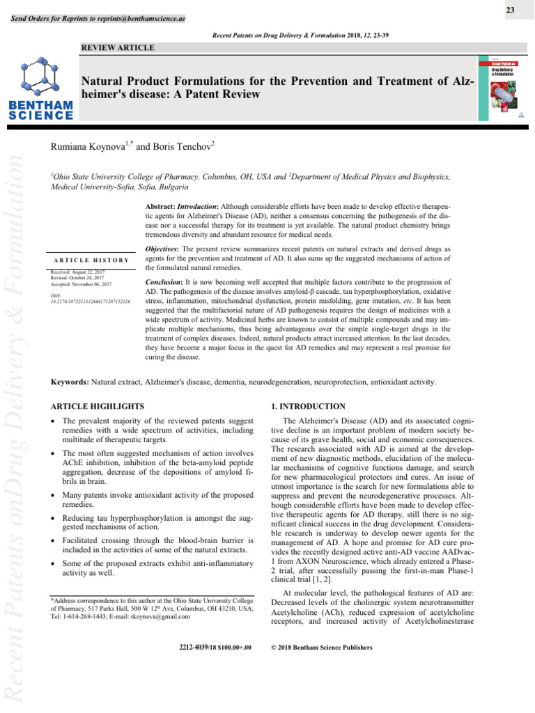 Natural Product Formulations For The Prevention and Treatment of ...