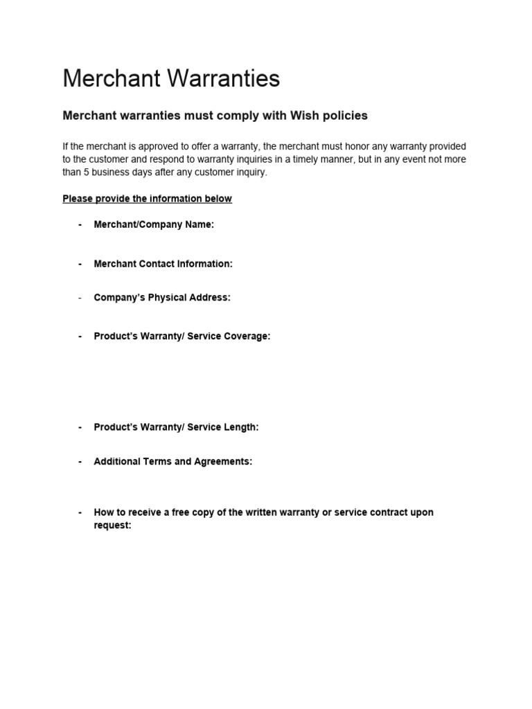 Merchant Warranties Requirements (English) PDF
