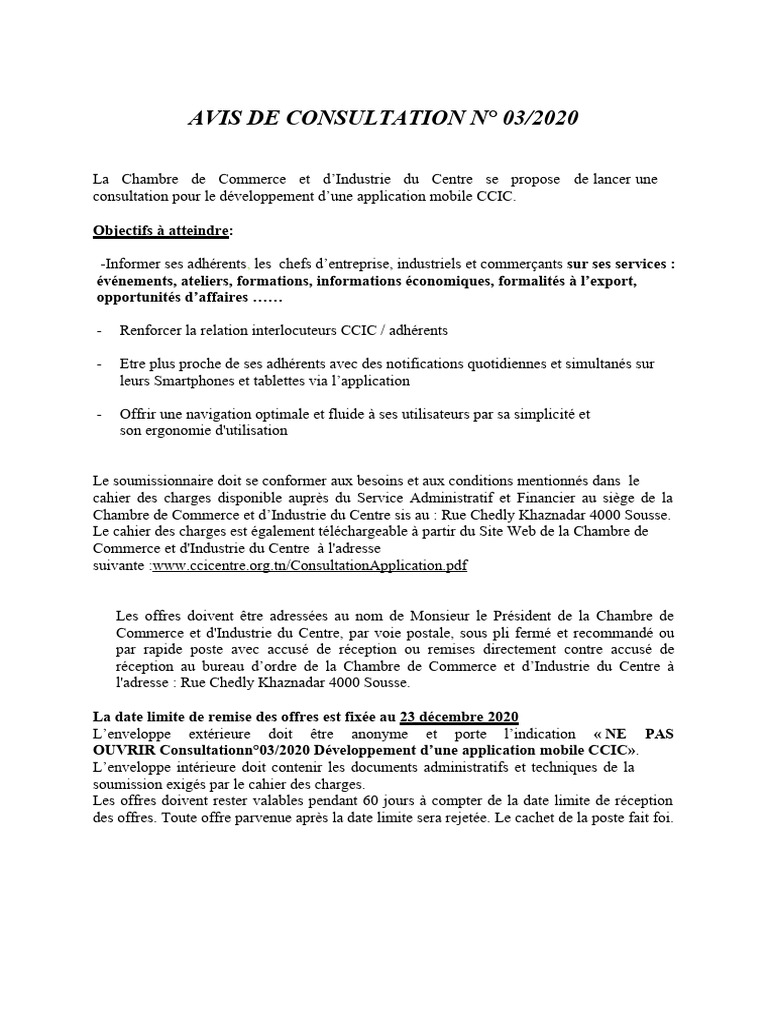 Consultation pour application mobile CCIC | PDF