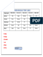 Summer Holiday Time Table