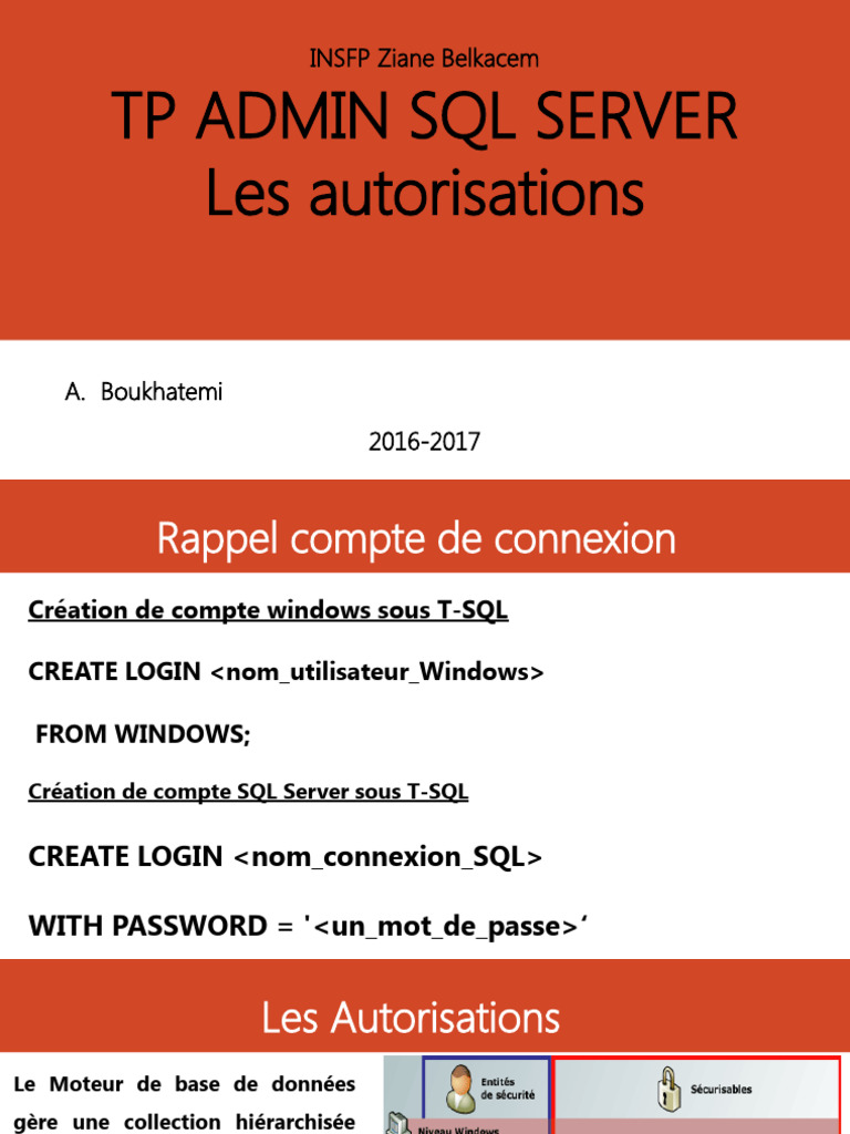 Rôles et autorisations dans SQL Server | PDF | Microsoft SQL Server | SQL