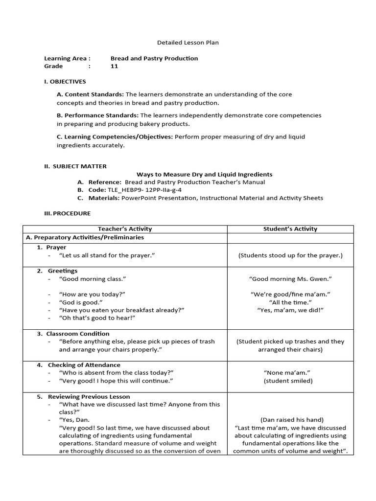 Sample Detailed Lesson Plan | PDF