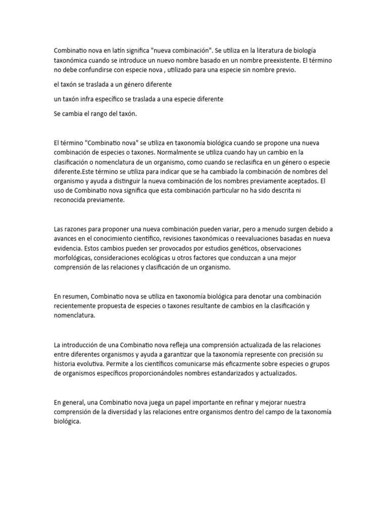 Nueva Combinacion Combinatio Nova Investigacion PDF