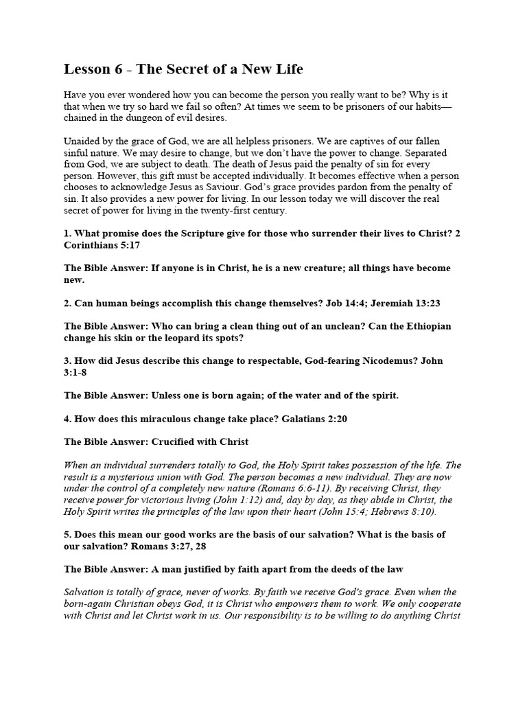 Lesson 6 the secret of a new life pdf jesus born again