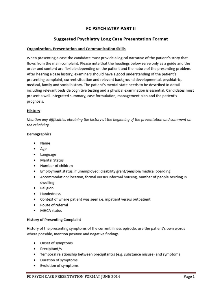 Psychiatry Long Case Presentation Format PDF