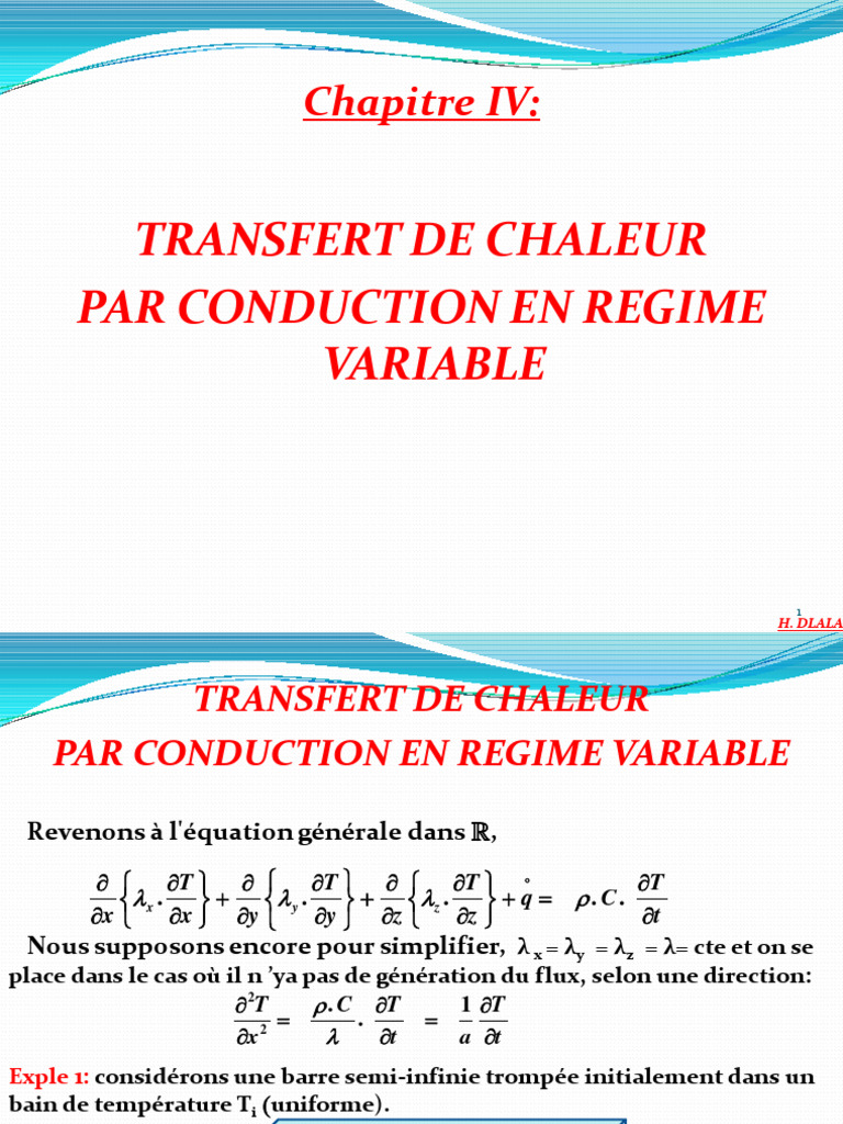 Conduction de chaleur en régime variable | PDF