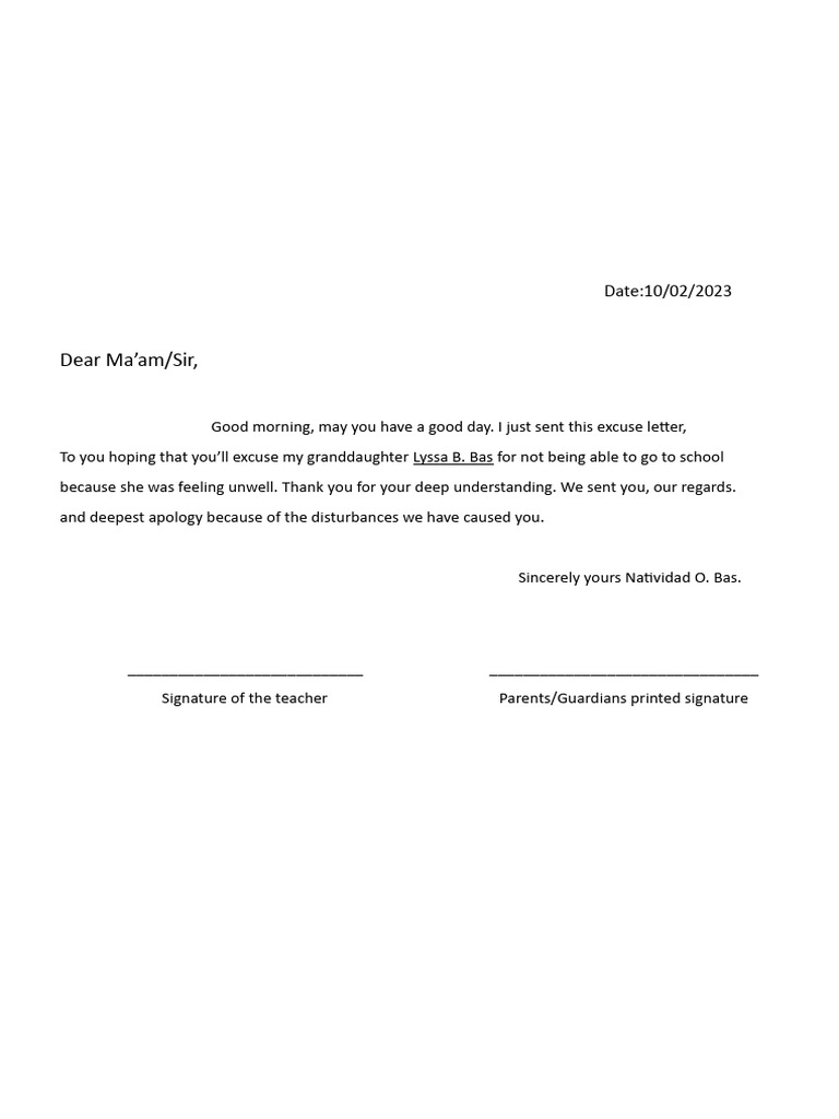 Excuse Letter Sample | PDF