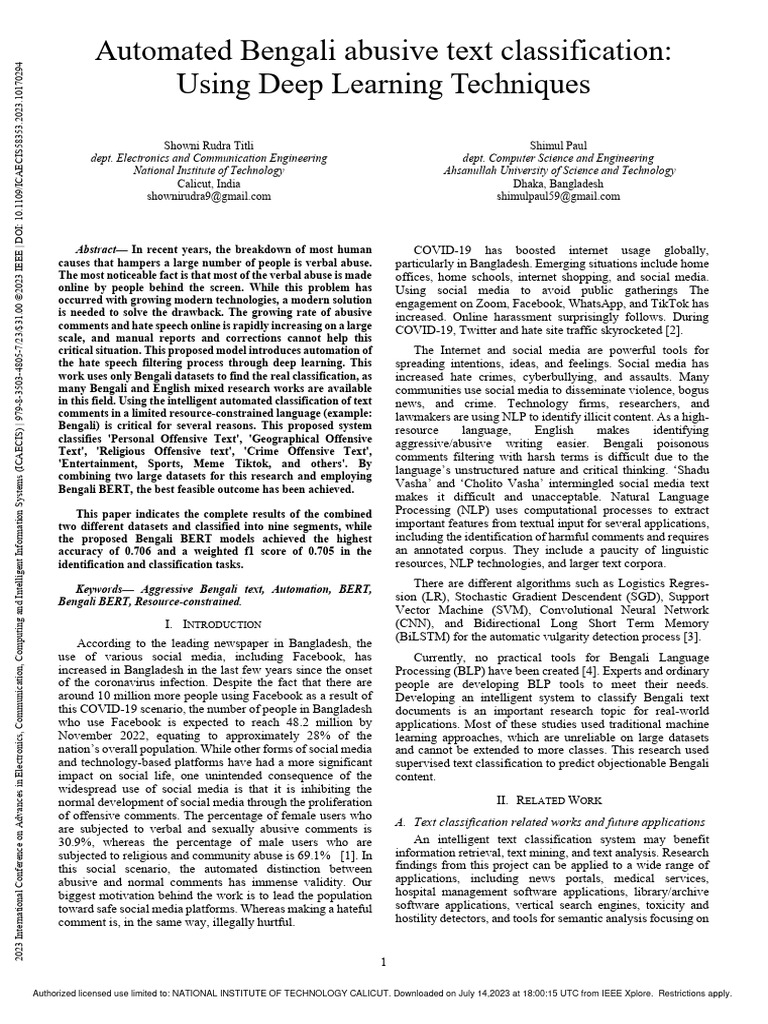 Automated Bengali abusive text classification Using_Deep_Learning