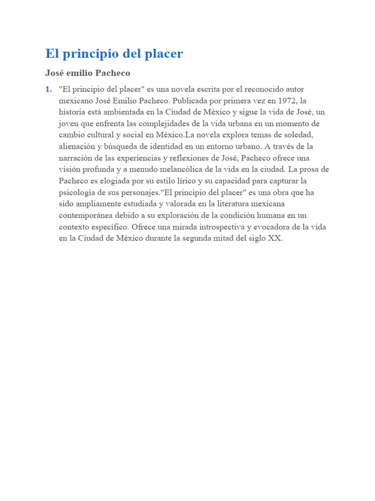 El Principio Del Placer PDF