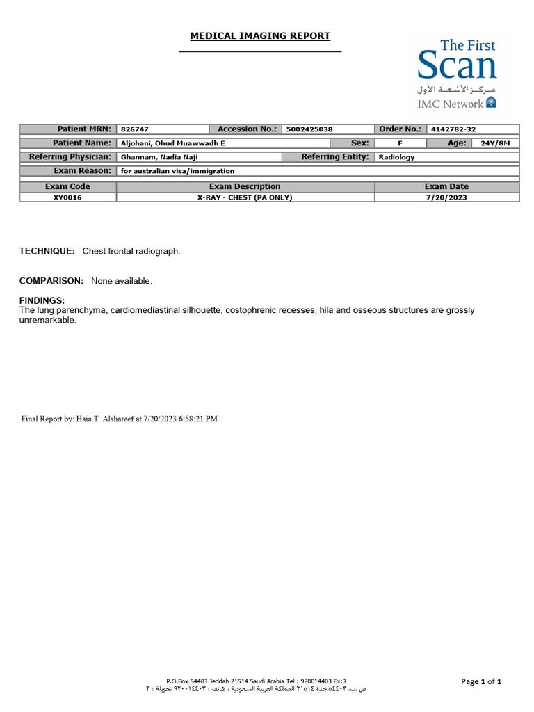 Medical Imaging Report PDF