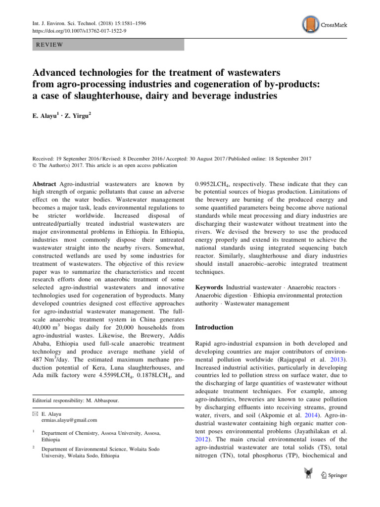 Advanced Technologies For The Treatment Of Wastewaters From