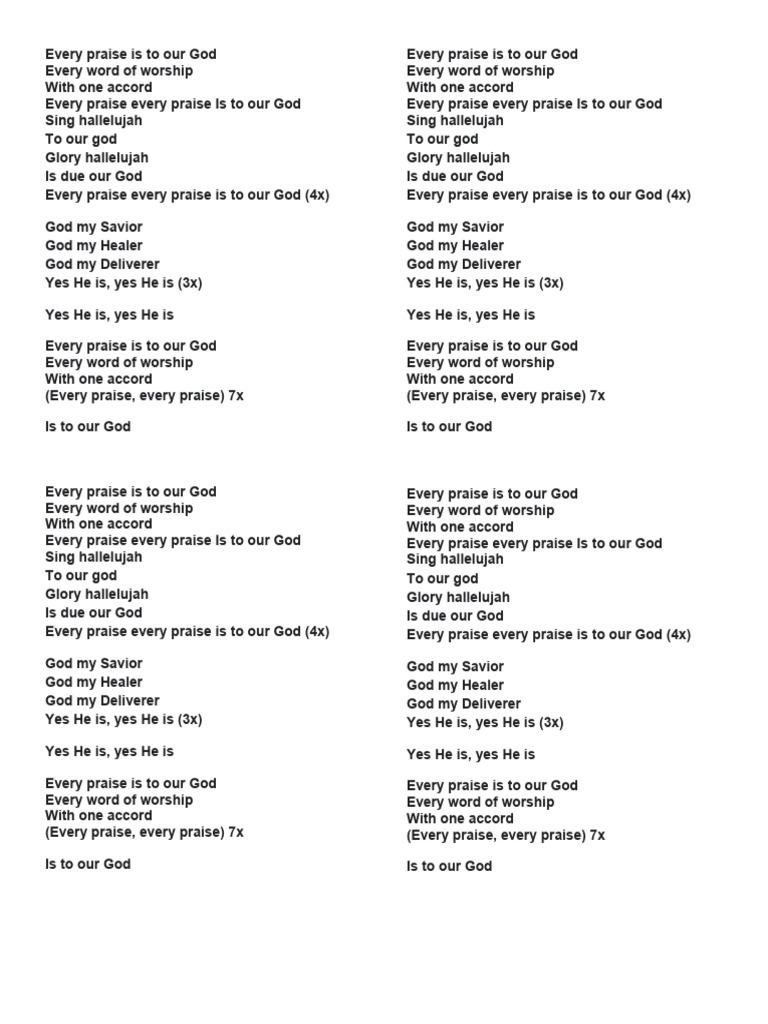 Every Praise is to Our God Lyrics | PDF | God | Worship