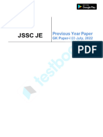 JSSC JE General Engg. & GK Official Paper-I (Held On - 03 July, 2022)