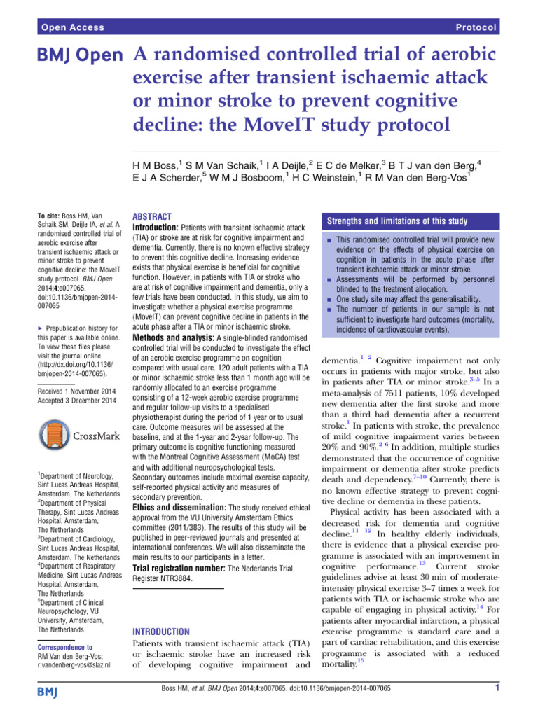 A Randomised Controlled Trial of Aerobic Exercise After Transient ...