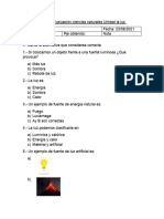 Evaluación Ciencias Naturales Unidad La Luz