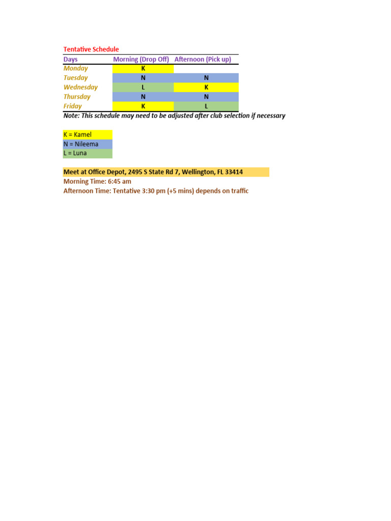 Transportation Schedule FAU PDF