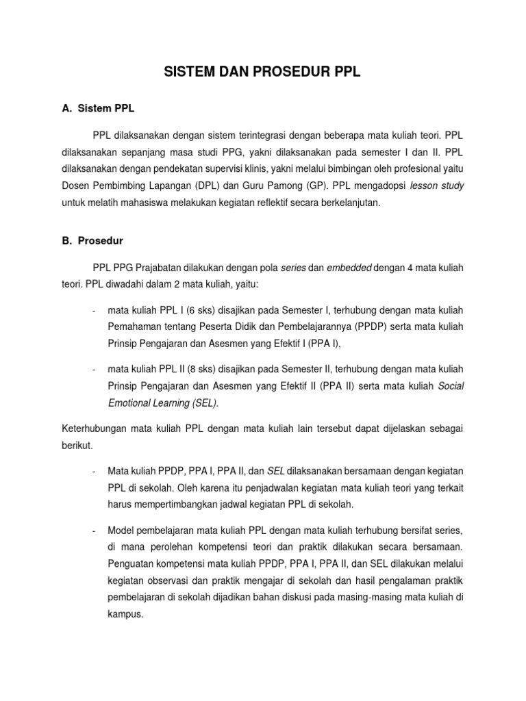Prosedur dan Waktu Pelaksanaan PPL | PDF