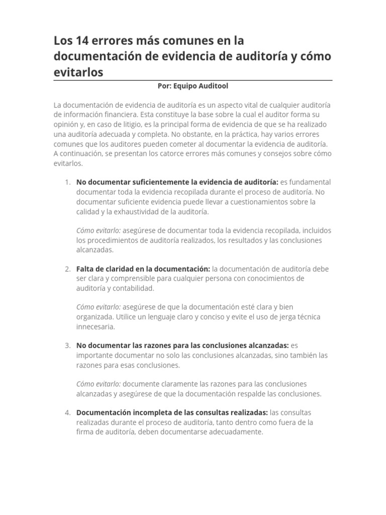 Lectura 1-Los 14 errores más comunes en la documentación de evidencia ...