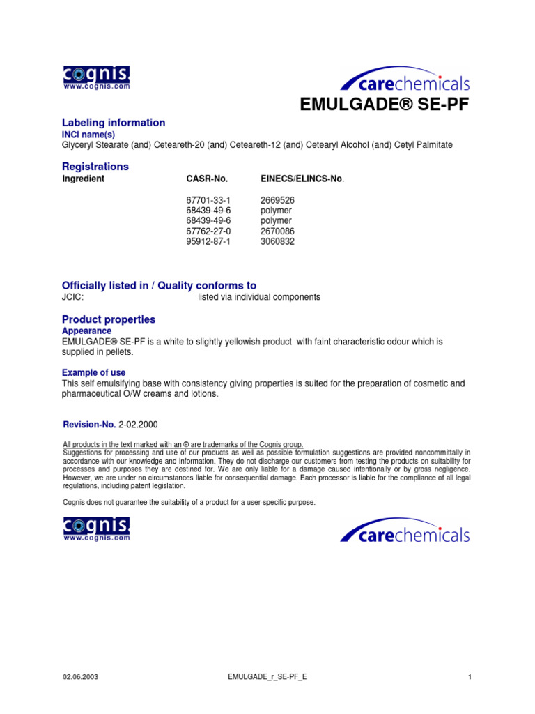 MSDS Emulgade Se-Pf | PDF
