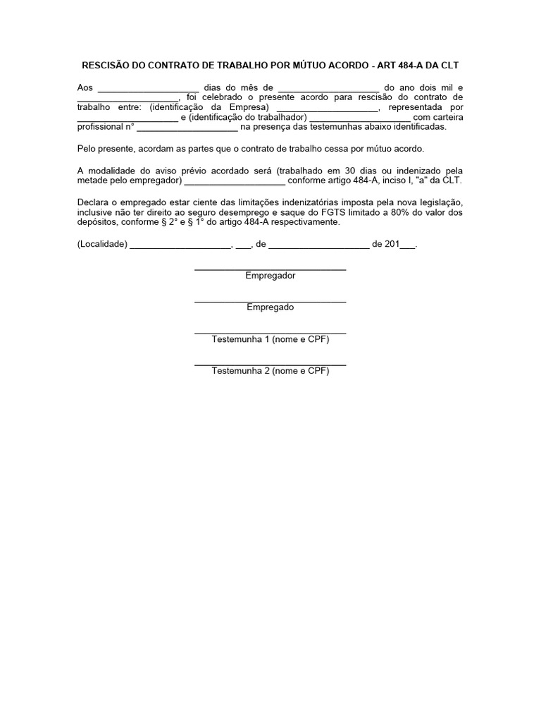 Rescisão Do Contrato de Trabalho Por Mútuo Acordo | PDF