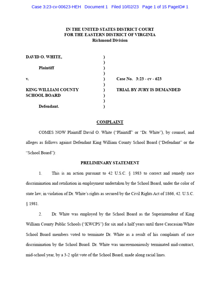 White V King William County School Board Vaedce 23 00623 0001 0 PDF