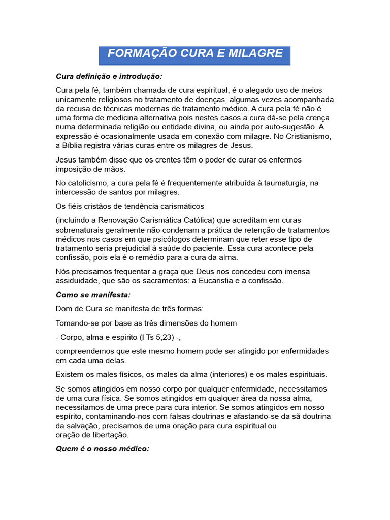 Cura e Milagres: Definições e Diferenças | PDF