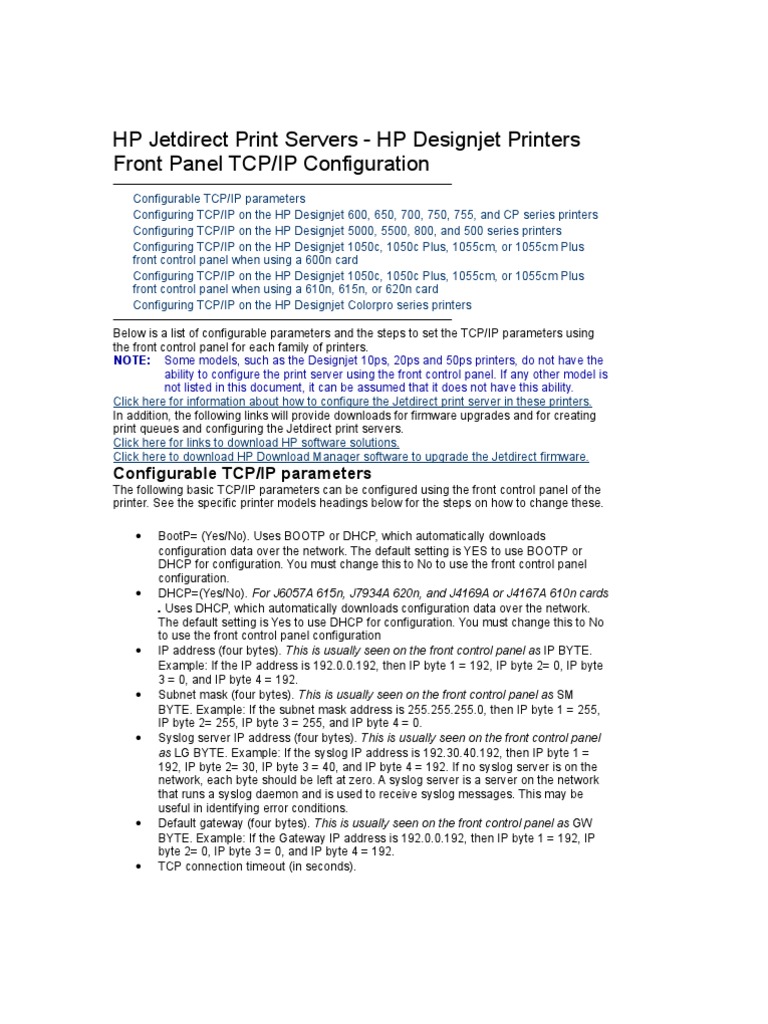 HP Jetdirect Print Servers Ip Address Transmission Control Protocol