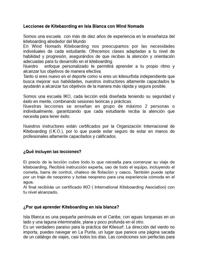 Acerca de Las Clases de Kiteboarding PDF