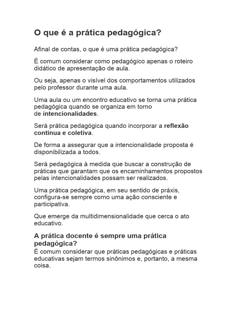 Definição de Prática Pedagógica | PDF | Pedagogia | Práxis