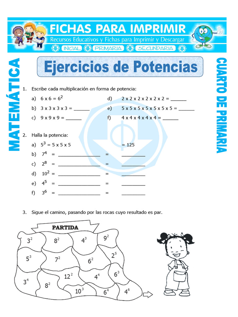 Ejercicios De Potencias Para Cuarto De Primaria Ficha V Nbkomputer