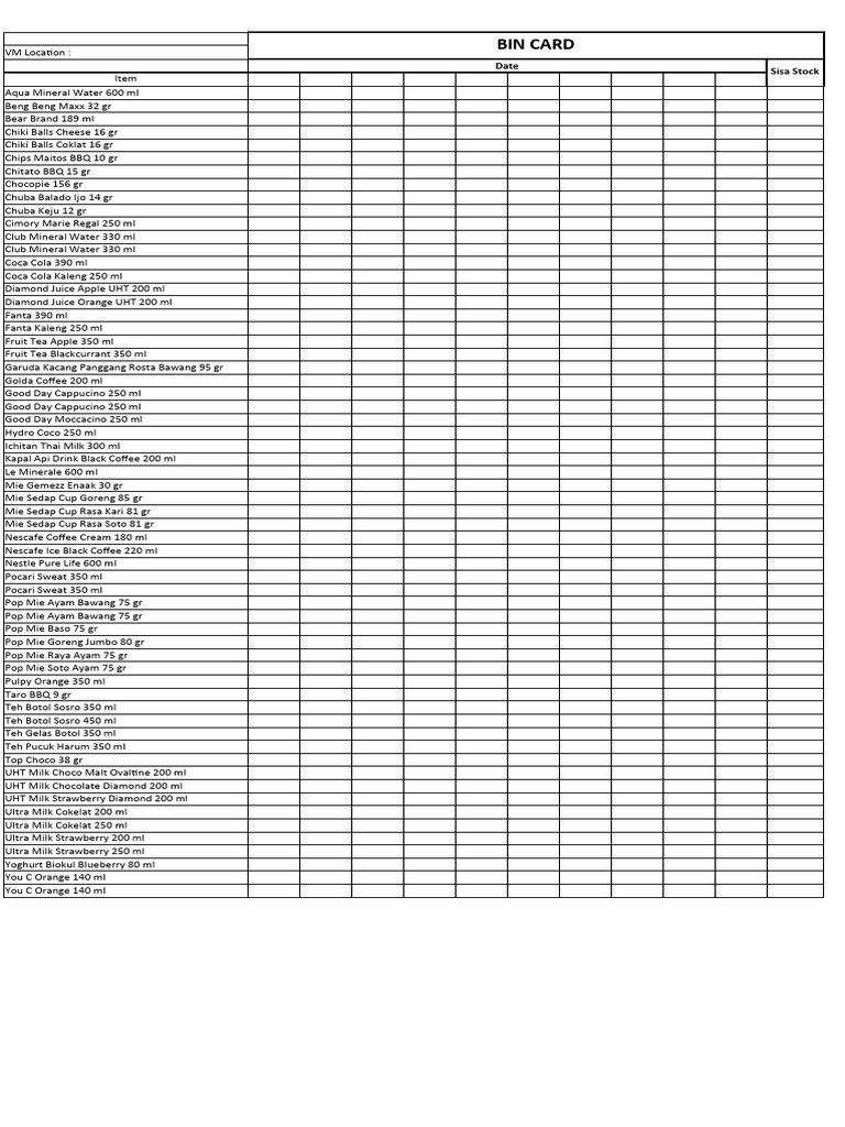 Bin Card PDF
