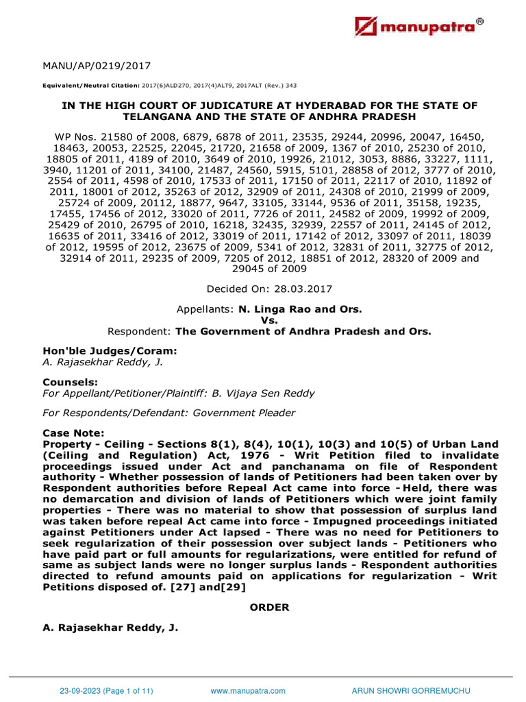 N Linga Rao and Ors Vs The Government of Andhra ...